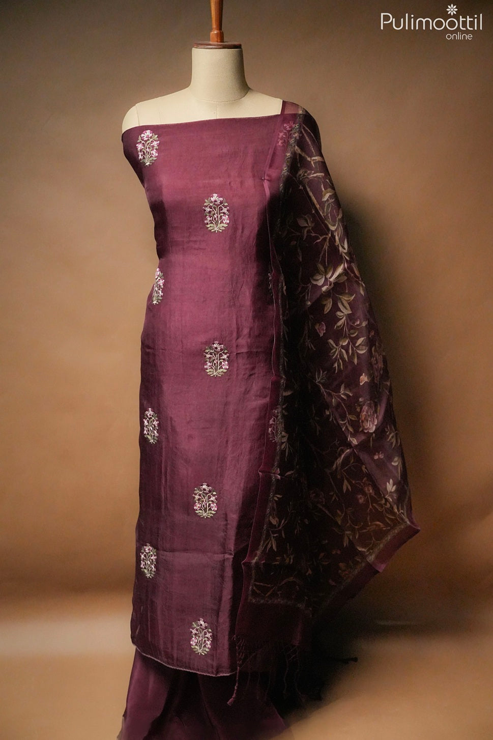 Purple Organza Unstitched Salwar Set