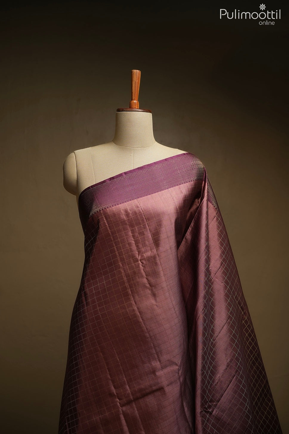 Brownish red color Kanchipuram designer saree
