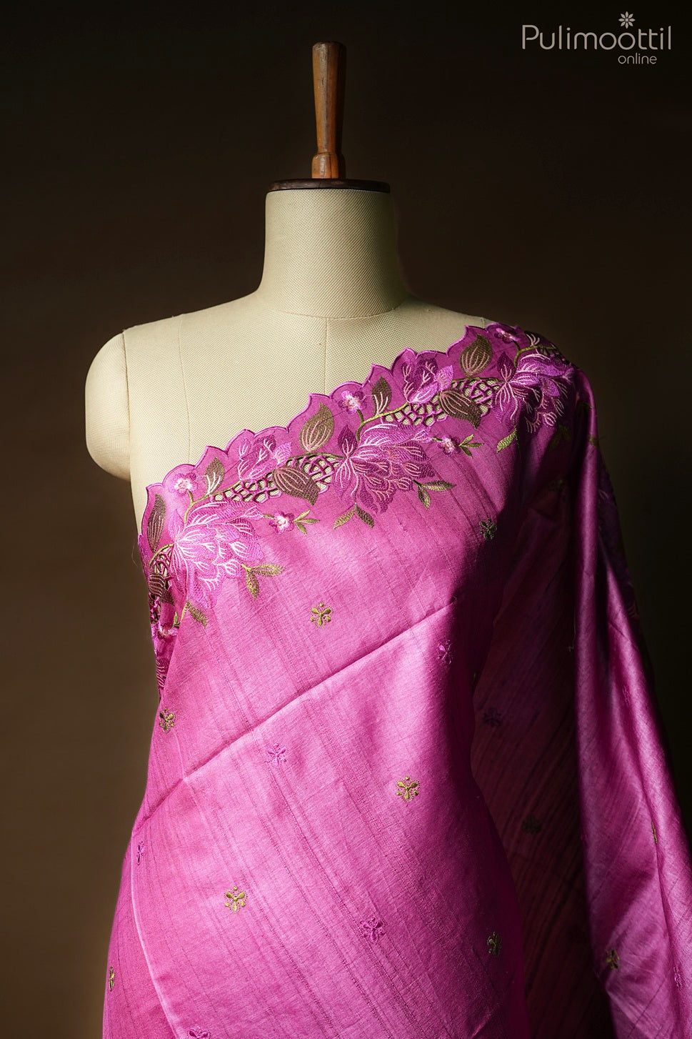 Dark pink color Tussar silk saree