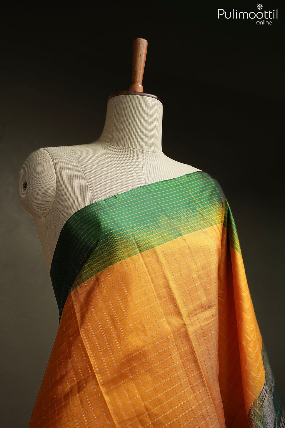 Mustard yellow color Kanchipuram designer saree