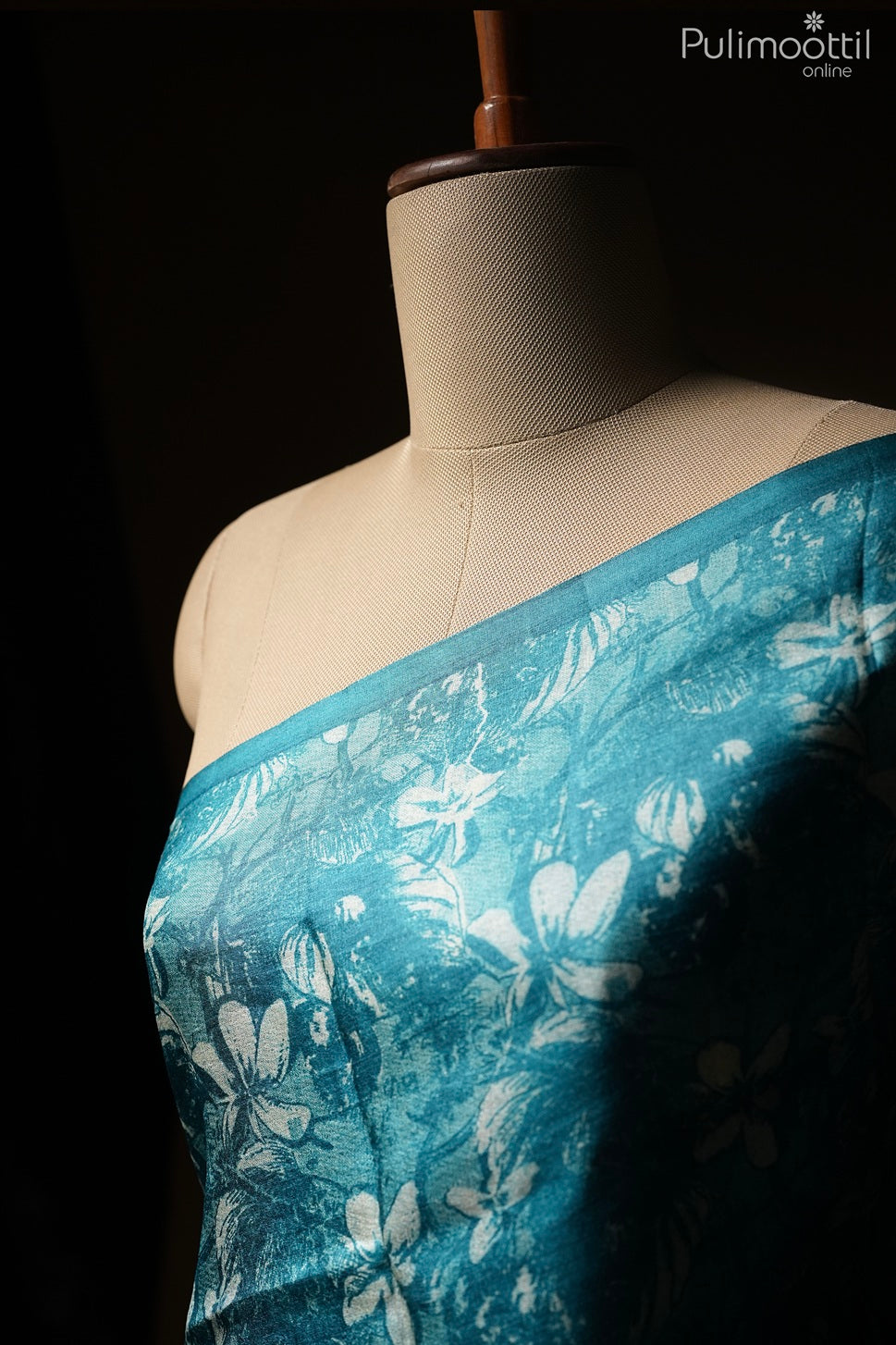 Teal blue color Tussar silk saree