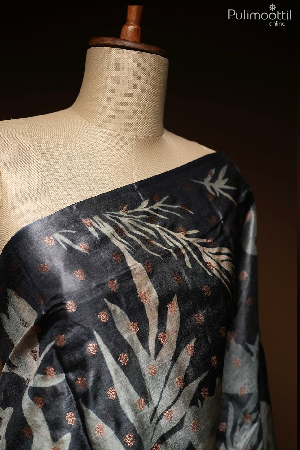Black color Tussar silk saree