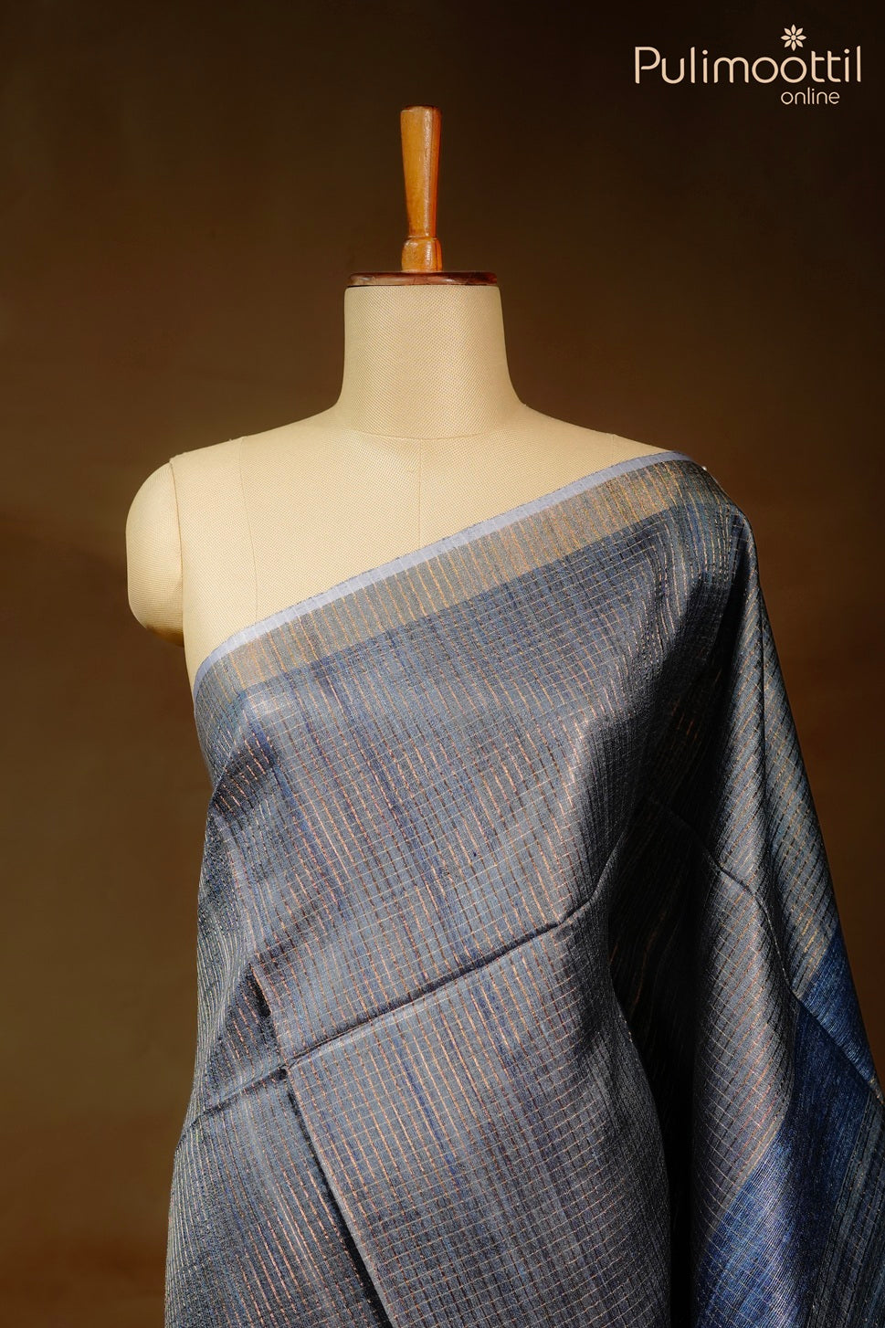 Blue grey color jute silk saree