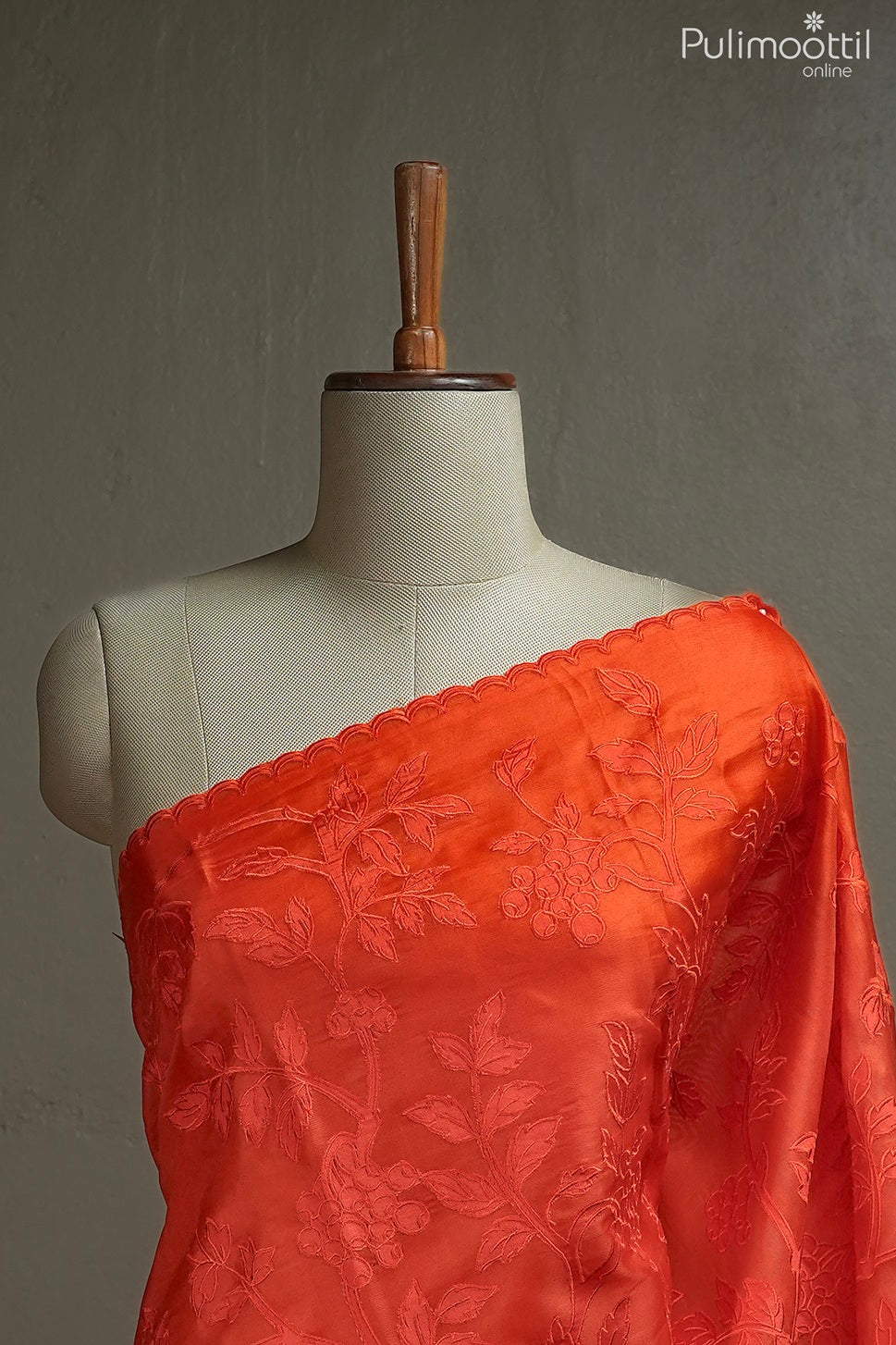 Deep orange color organza fancy saree