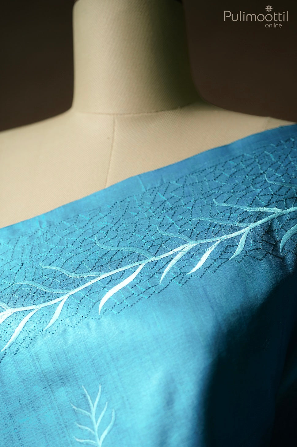 Dark aqua blue color Tussar silk saree