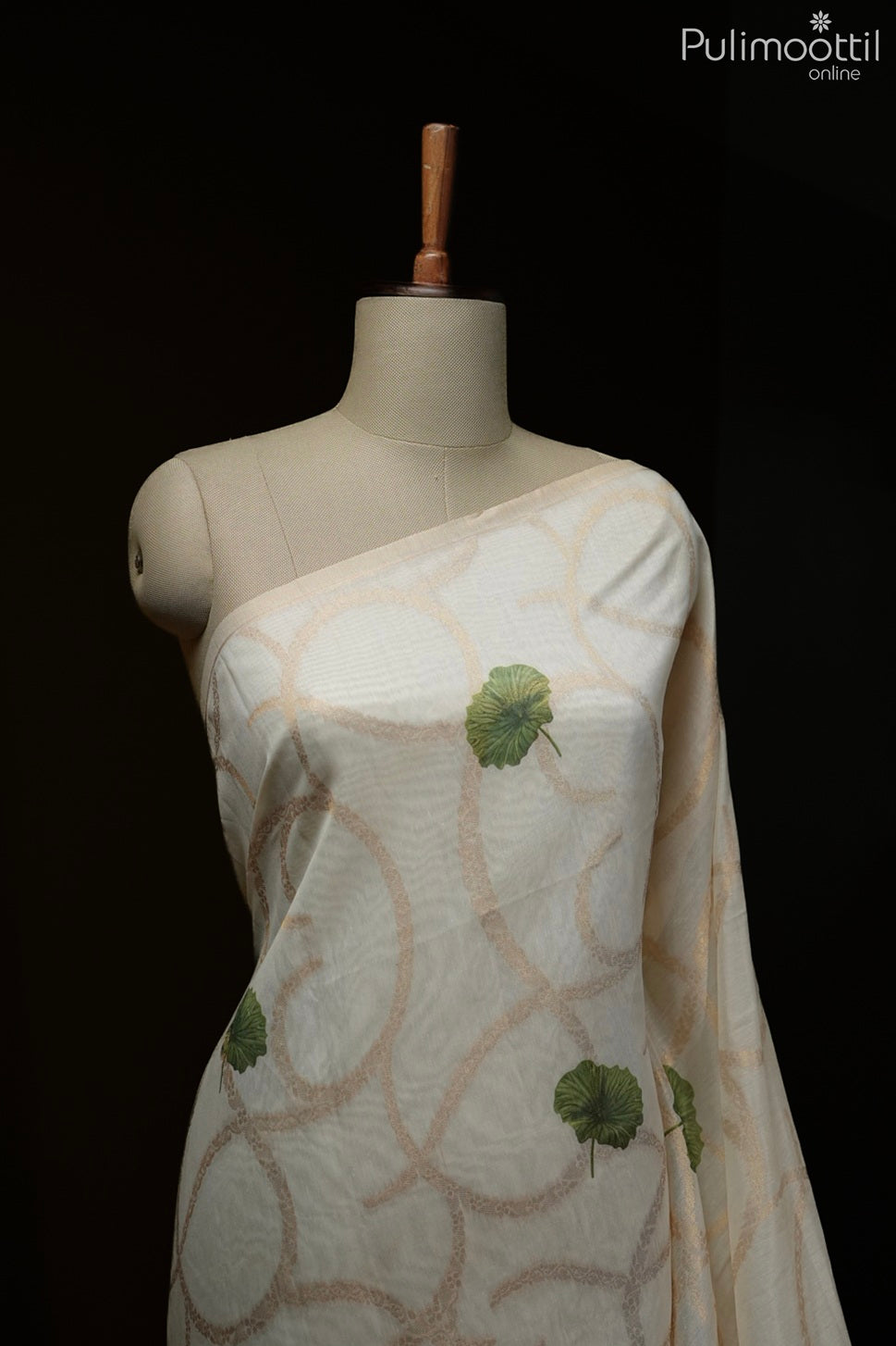 Off white color semi Chanderi traditional saree