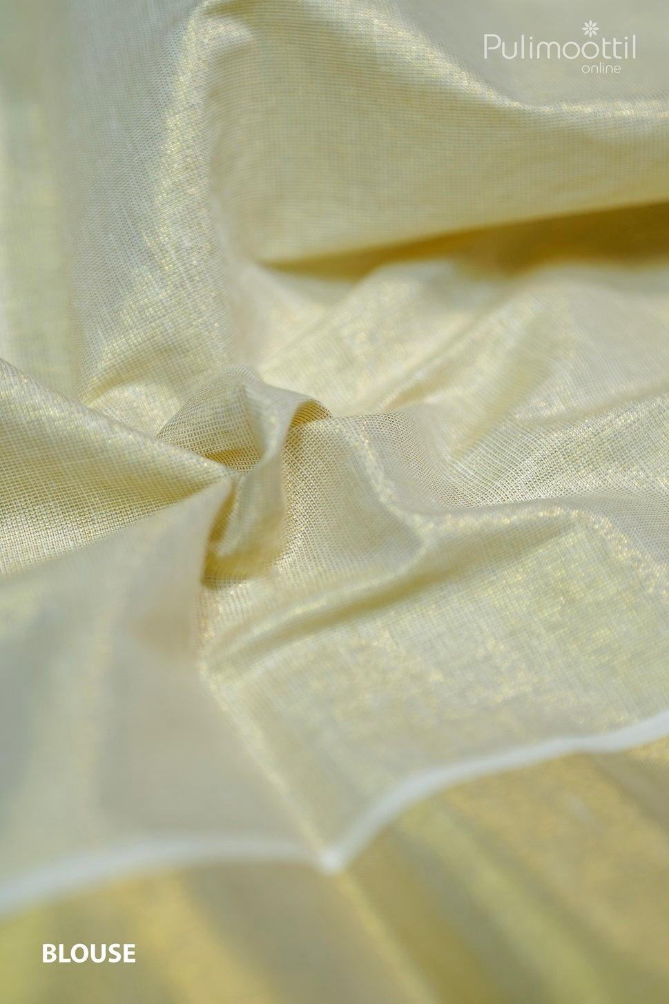 Golden tissue Kerala set saree blouse piece with plain body and elegant golden border