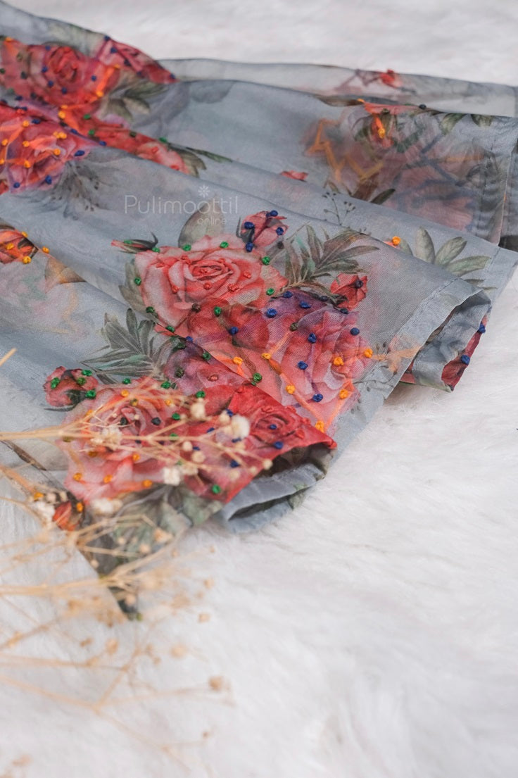 Gray Color Organza Saree