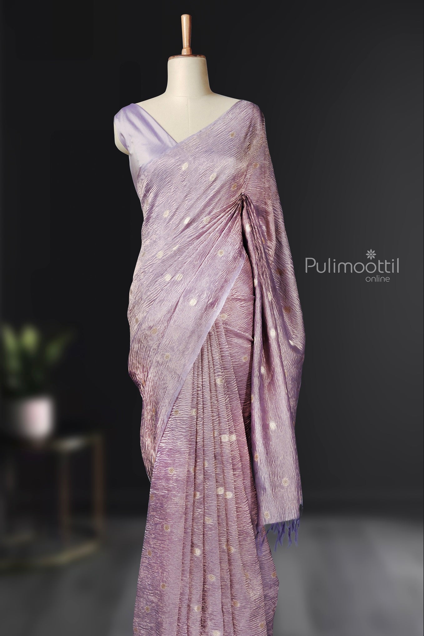 Heather Plam Color Pure Crushed Organza Saree