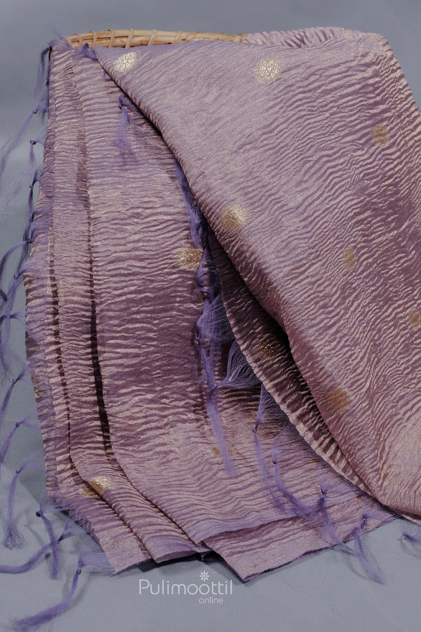 Heather Plam Color Pure Crushed Organza Saree