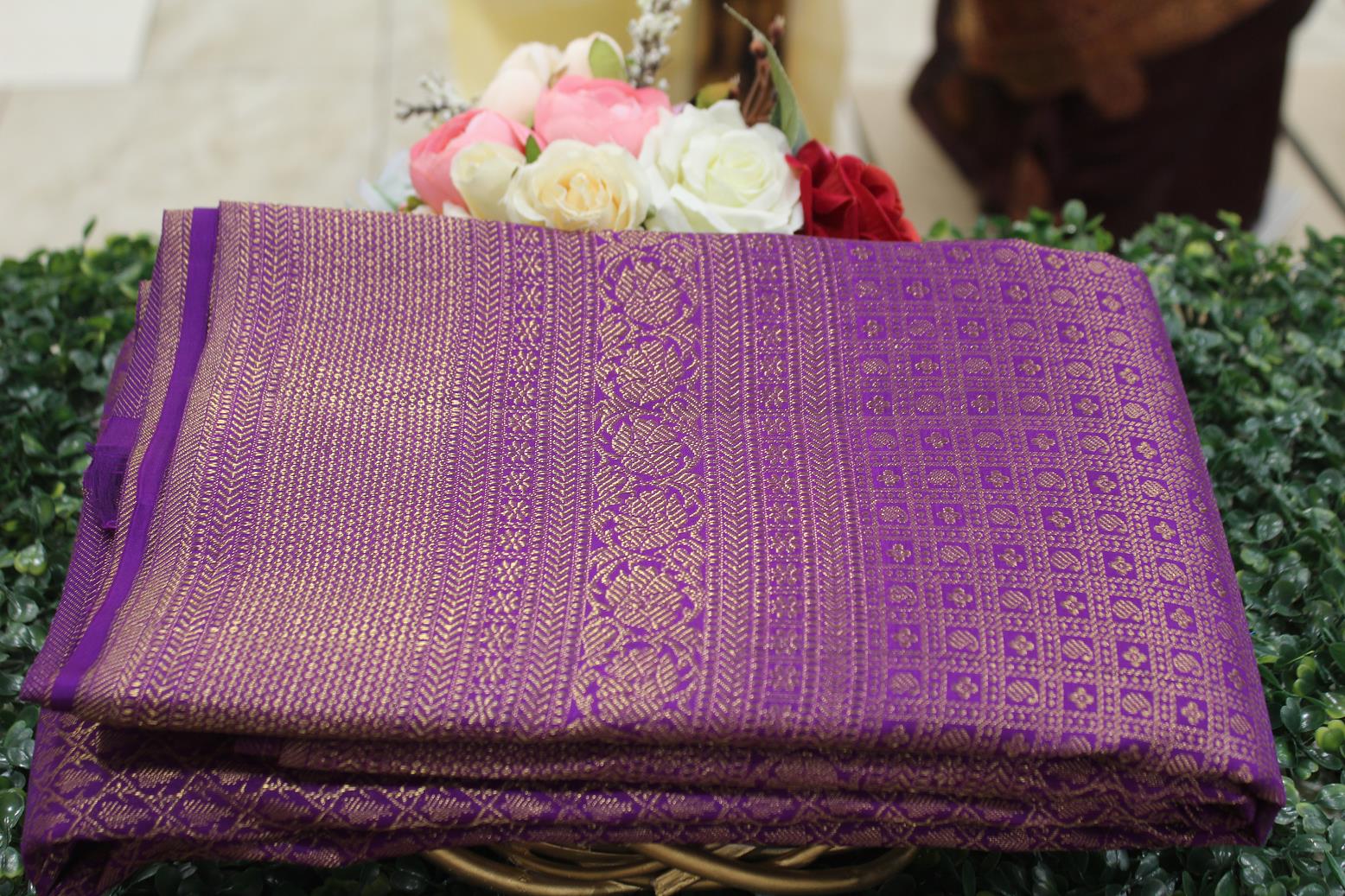 Dark Violet Colour, Kanchipuram Designer Soft Silk Saree