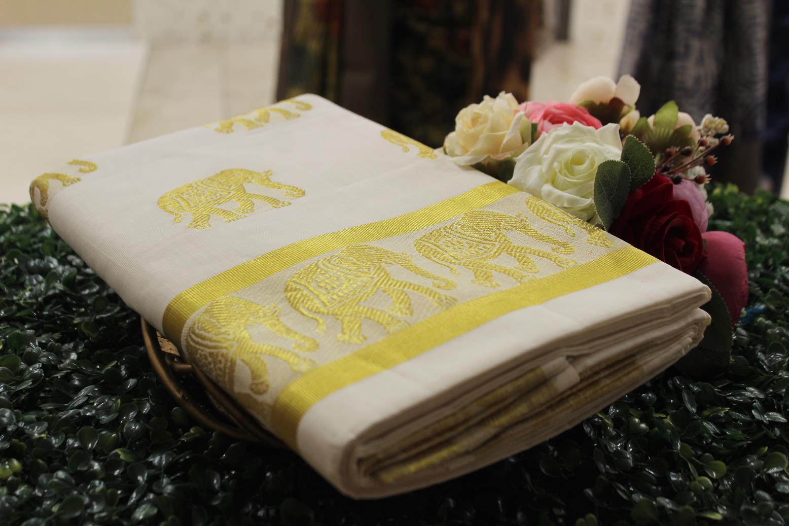Hand-Loom Cotton Kerala Saree.