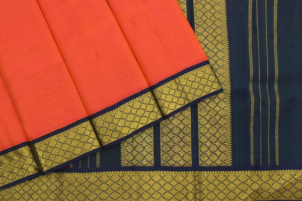 Light Saffron orange Colour, Kanchipuram Designer Soft Silk Saree