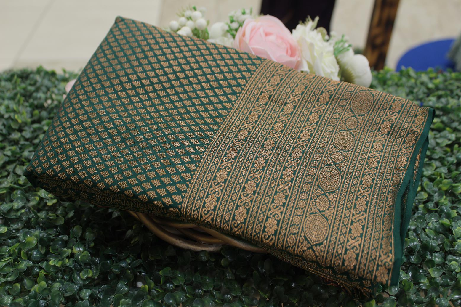 Bottle Green Colour, Bridal Designer Silk Saree.