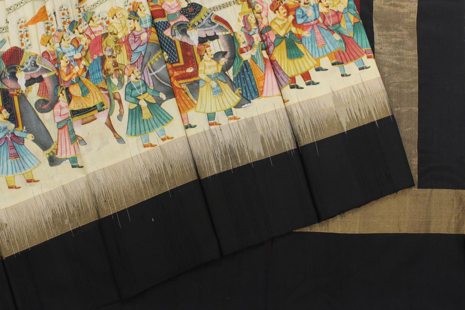 Screen print, Butter silk in Jute weaving Jute Silk Saree