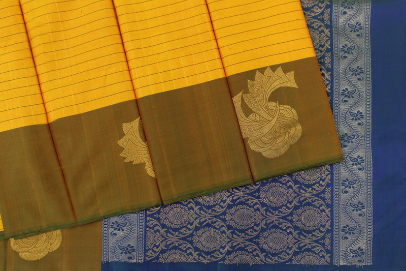 Mango Yellow Colour, Kanchipuram Designer Soft Silk Saree.