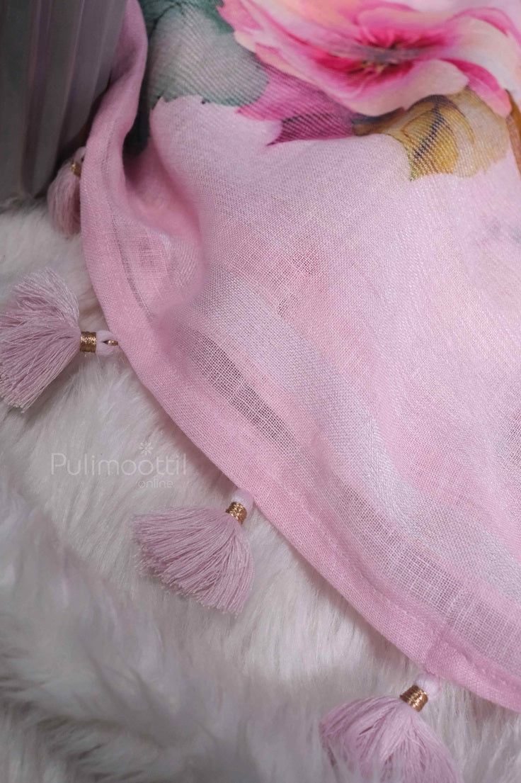 Light Pink Color Linen Saree
