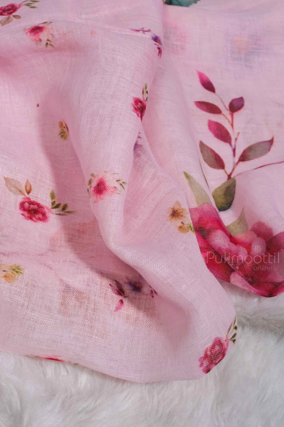 Light Pink Color Linen Saree