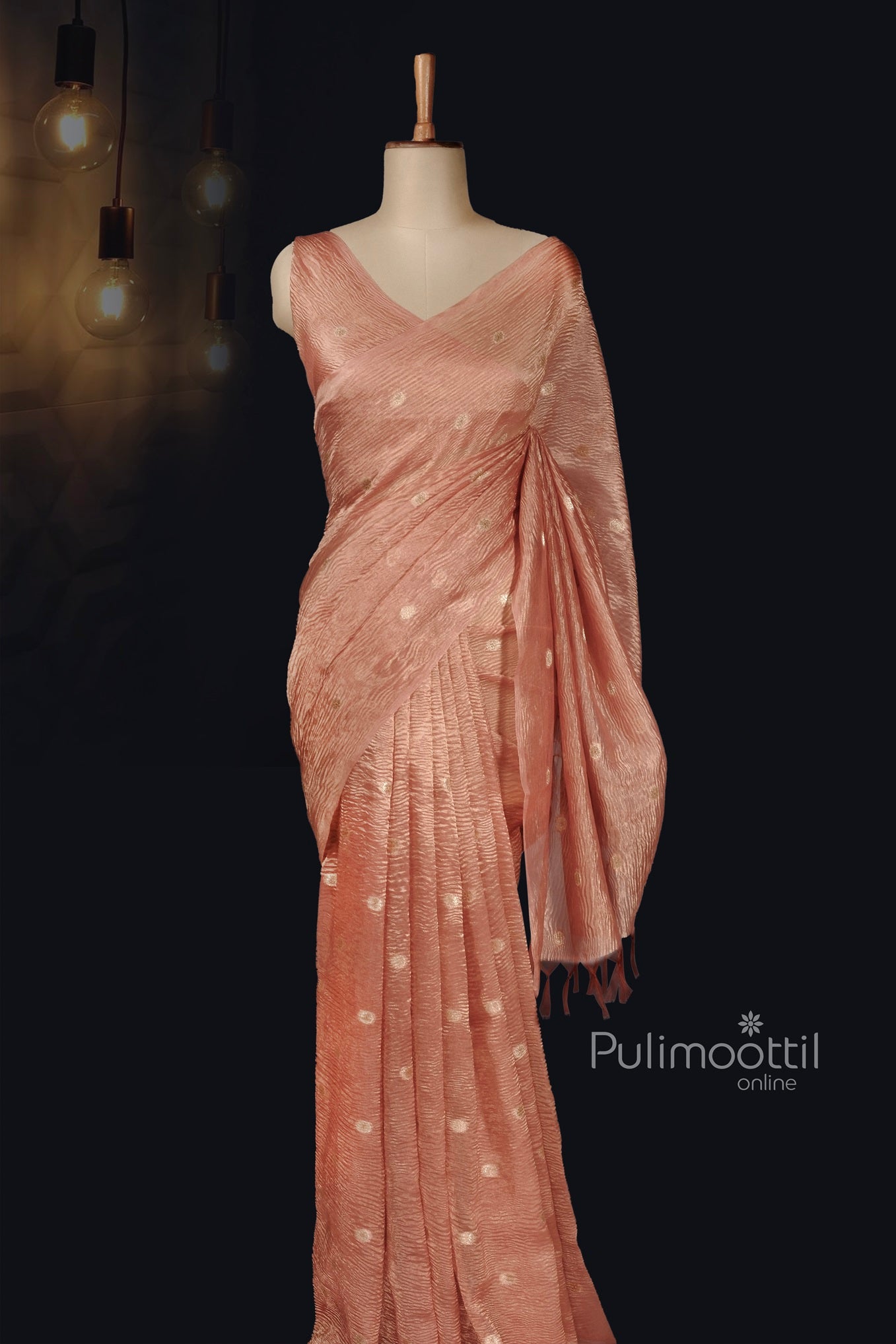 Light Salmon Color Crushed Organza Saree