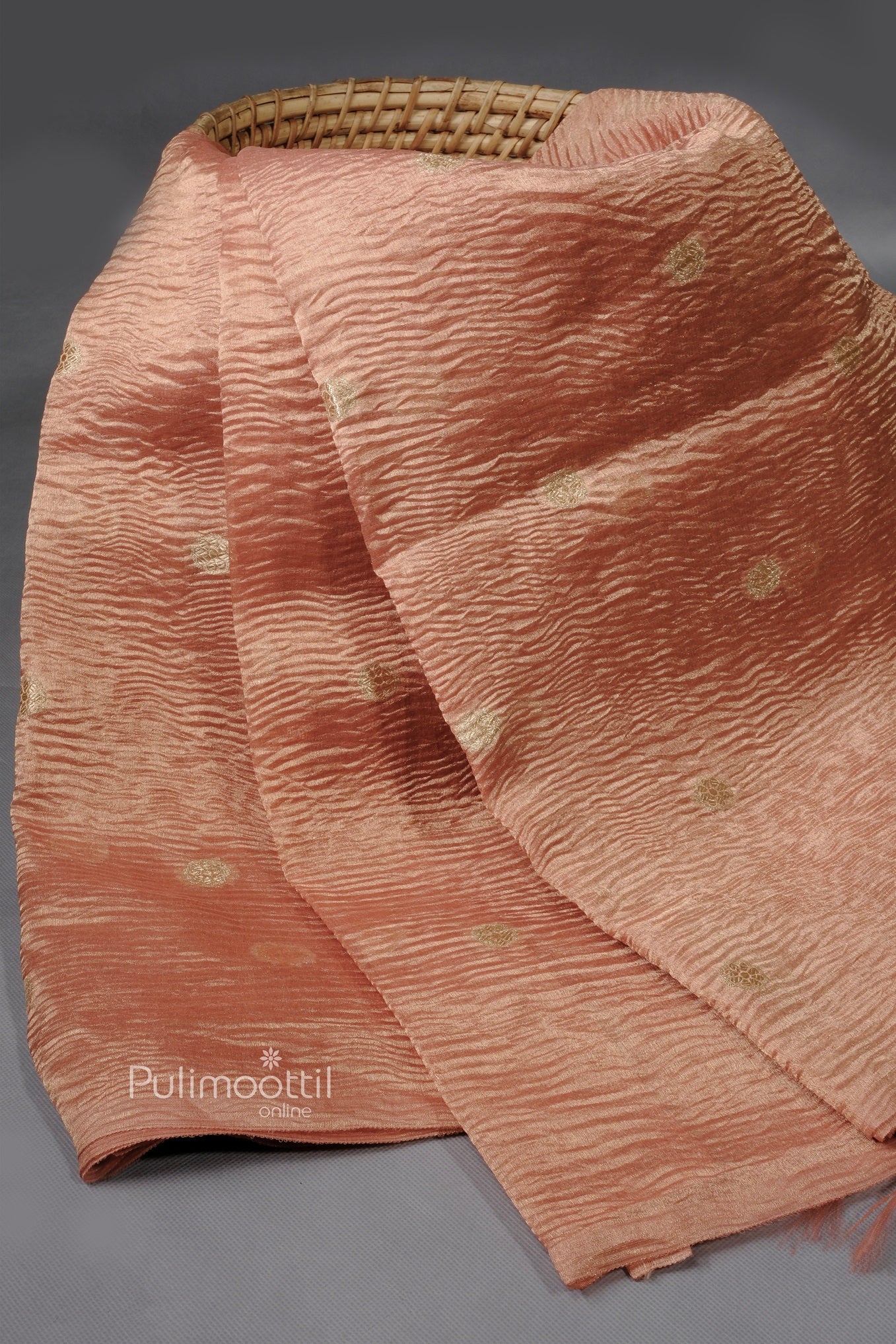 Light Salmon Color Crushed Organza Saree