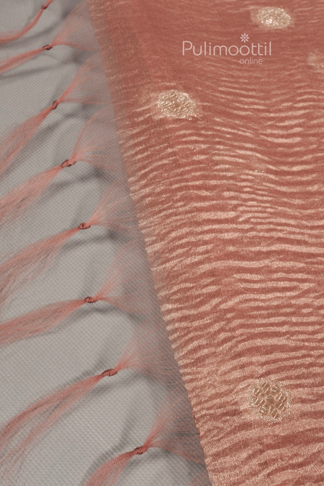 Light Salmon Color Crushed Organza Saree