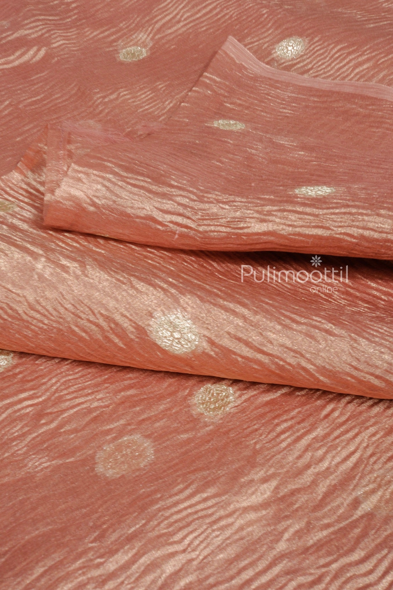 Light Salmon Color Crushed Organza Saree