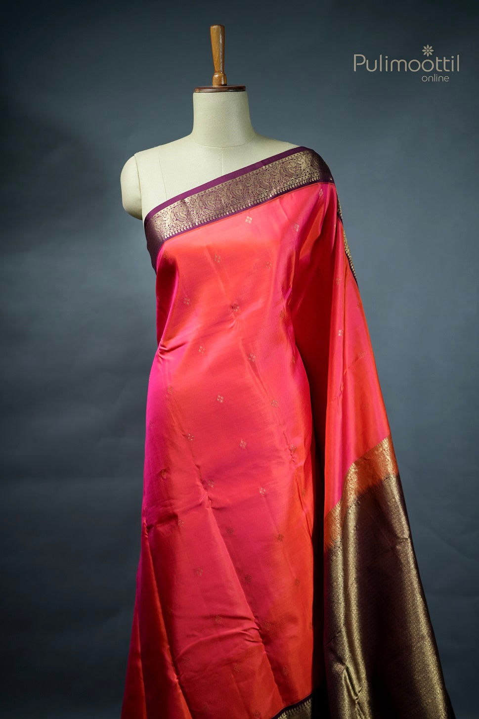 Carrot Peach Colour Kanchipuram Soft Silk Saree