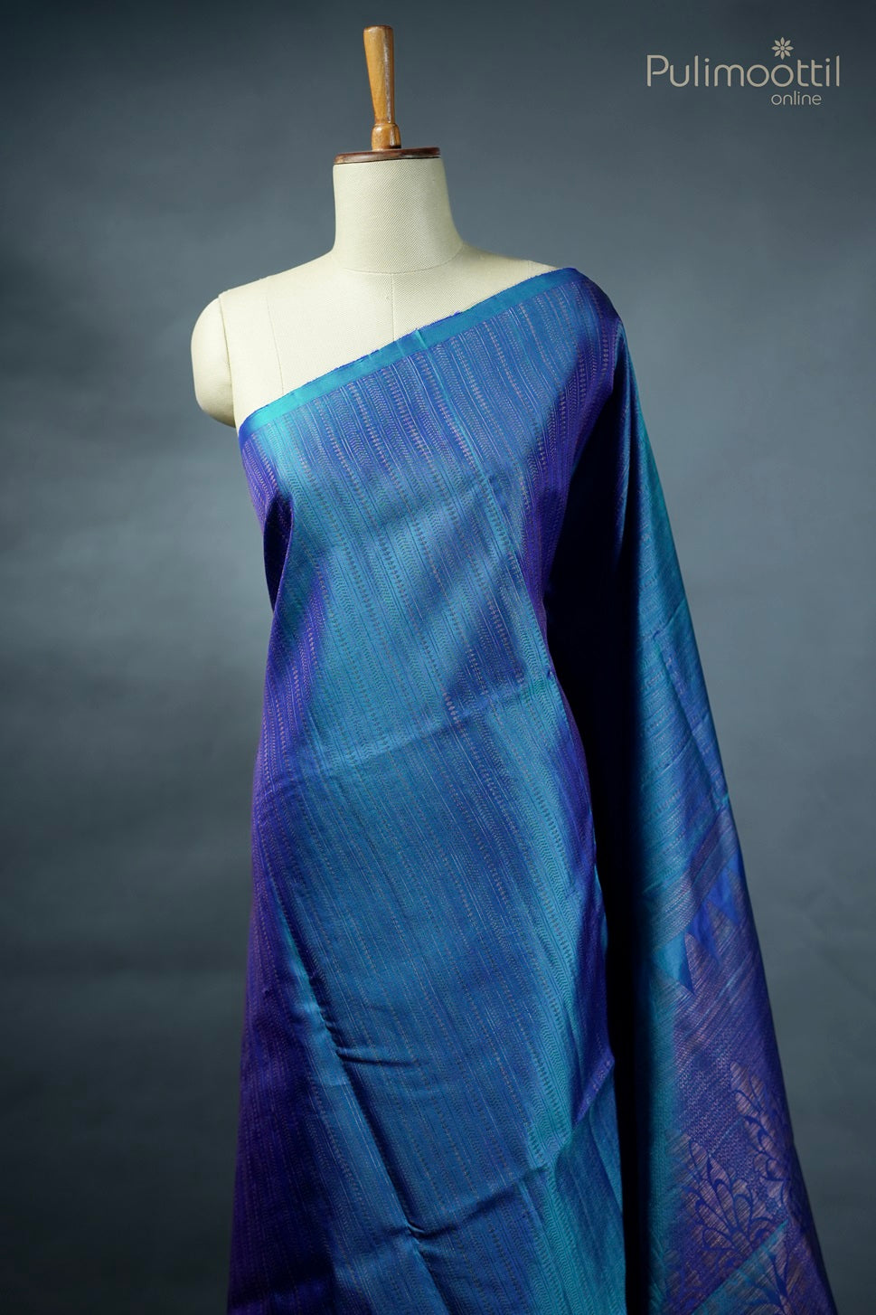 Dark Peacock Blue Colour Kanchipuram Designer Saree