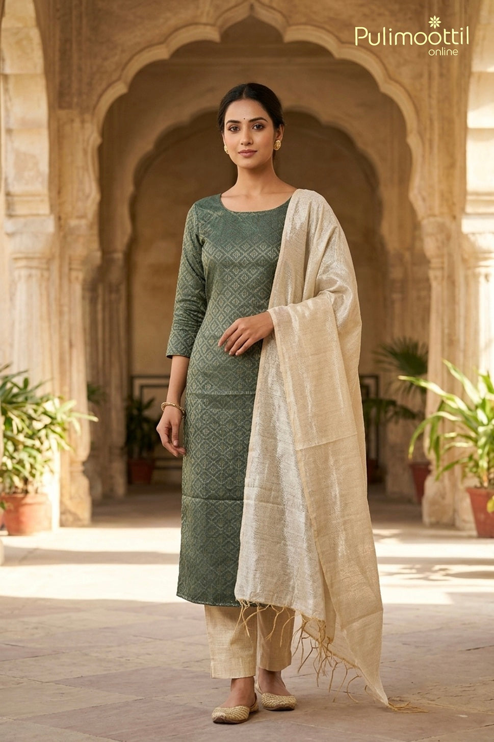 Hunter Green Cotton Unstitched Salwar Set