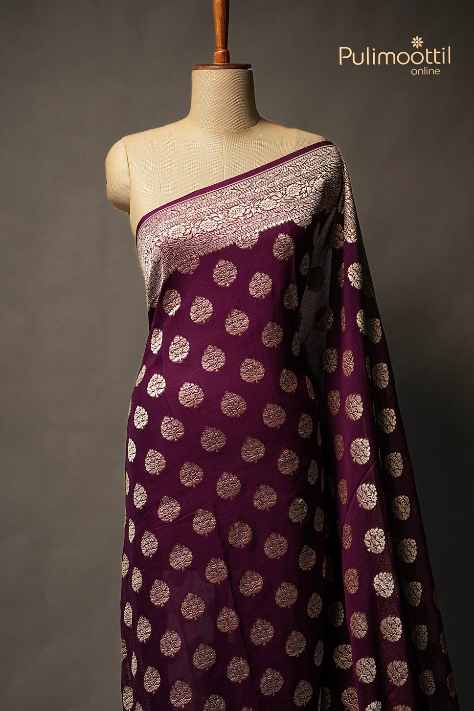 Dark Violet Colour Banarasi Saree
