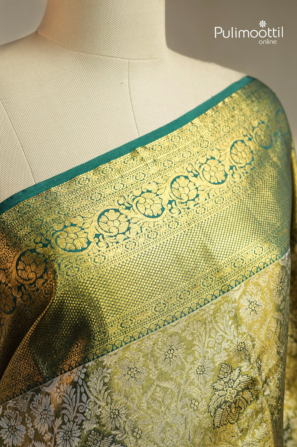 Bottle Green Colour Kanchipuram Golden Tissue Wedding Saree