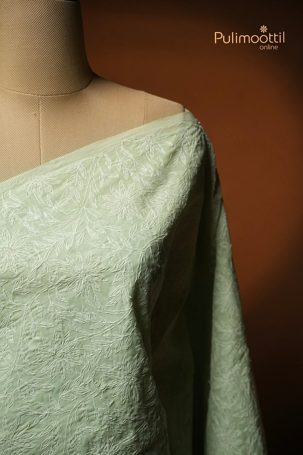 Pista Green Colour Chikankari Cotton Saree