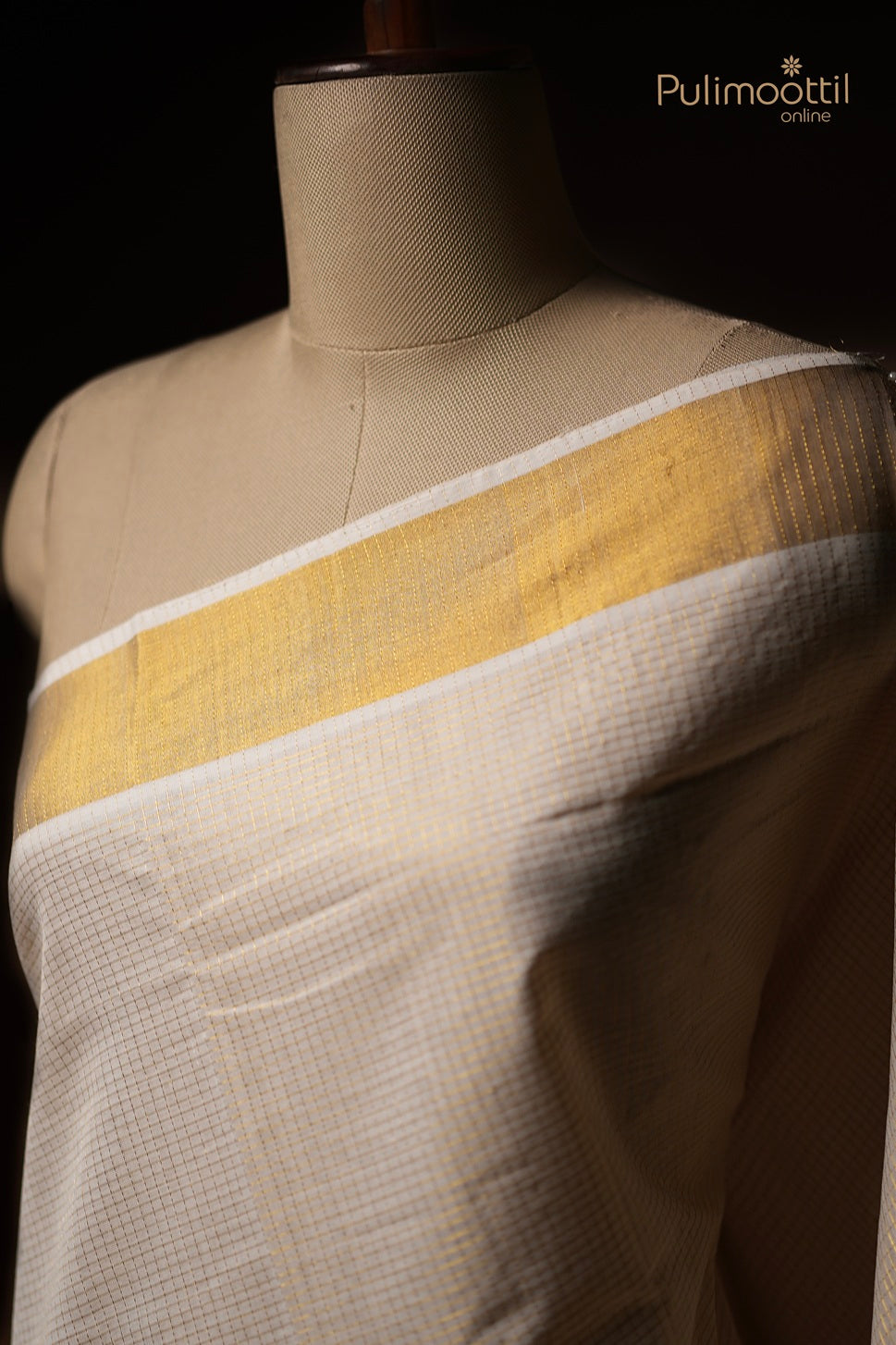 Kerala Traditional Golden Check Handloom Set Saree