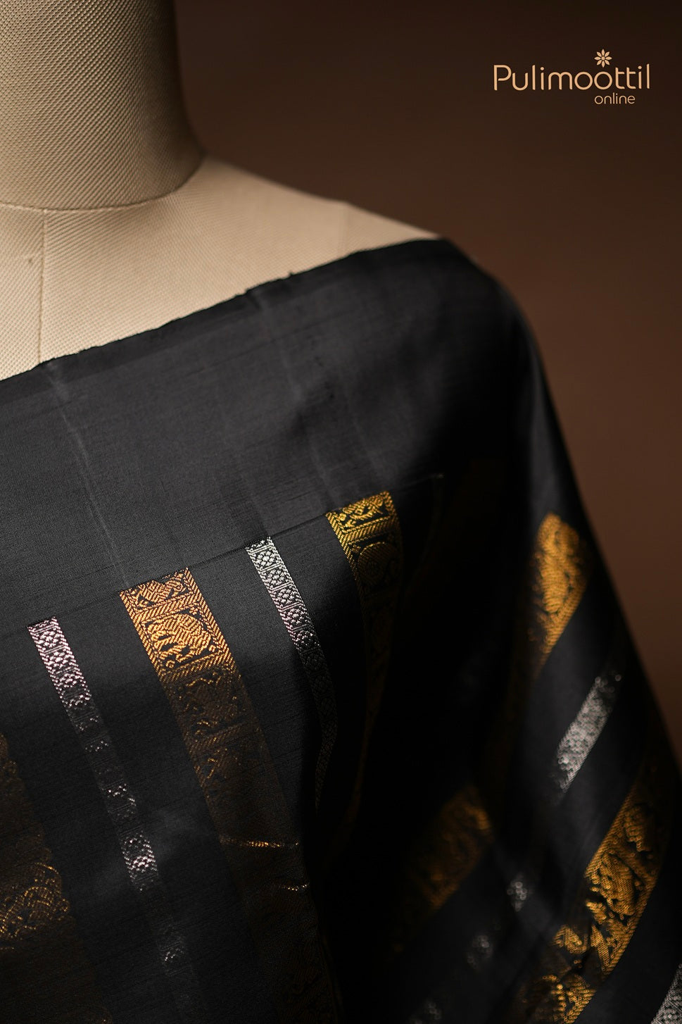 Black Colour Kanchipuram Designer Saree