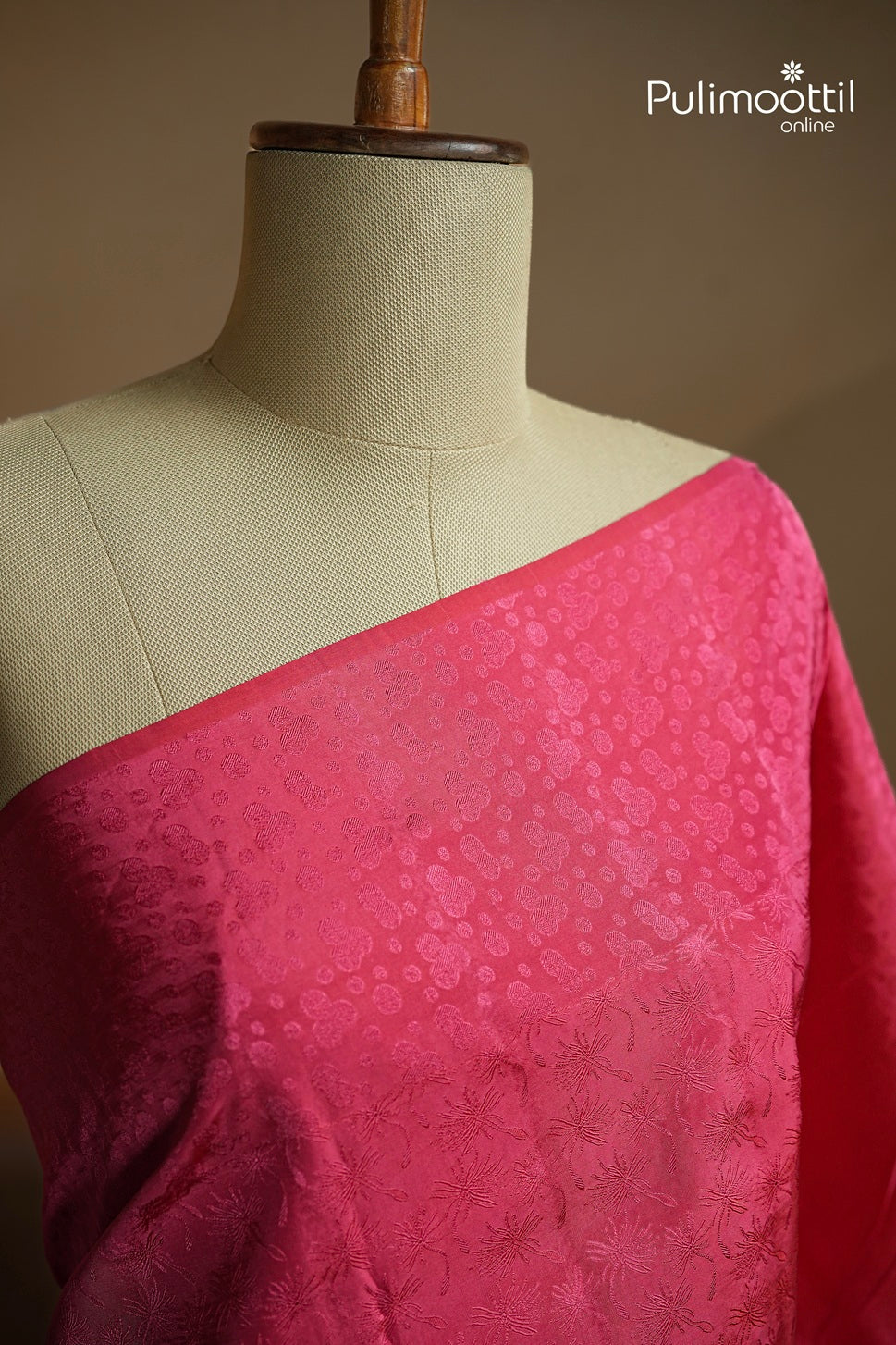 Punch Pink Colour Kanchipuram Self-Design Saree