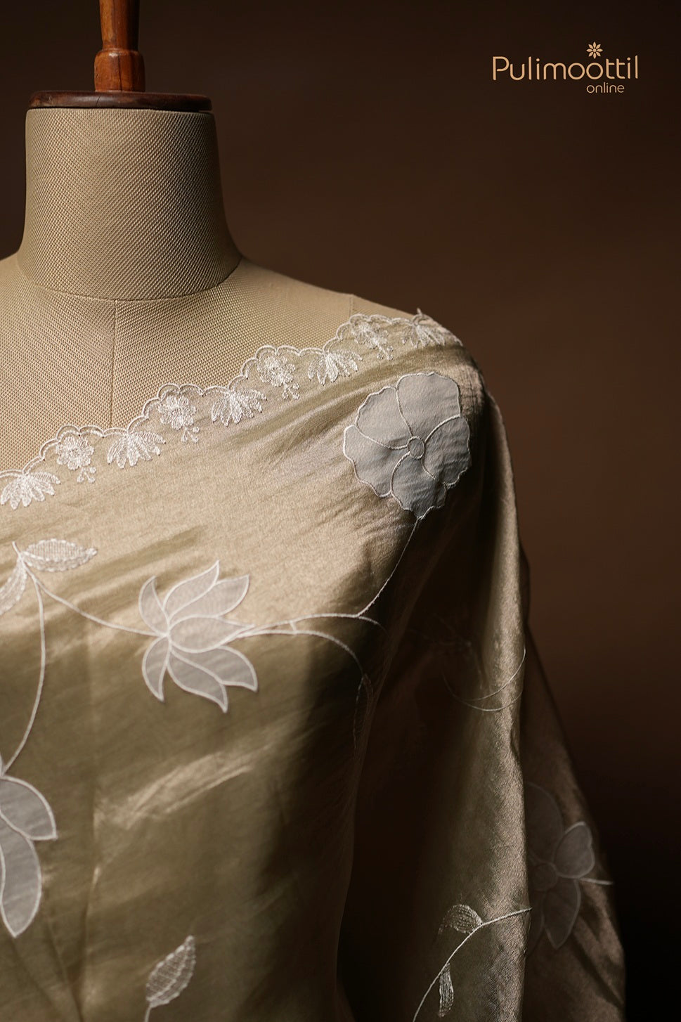 Pastel Olive Green Colour Golden Tissue Organza Saree