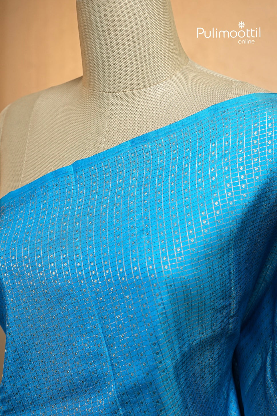 Dark Sky Blue Colour Kanchipuram Designer Saree