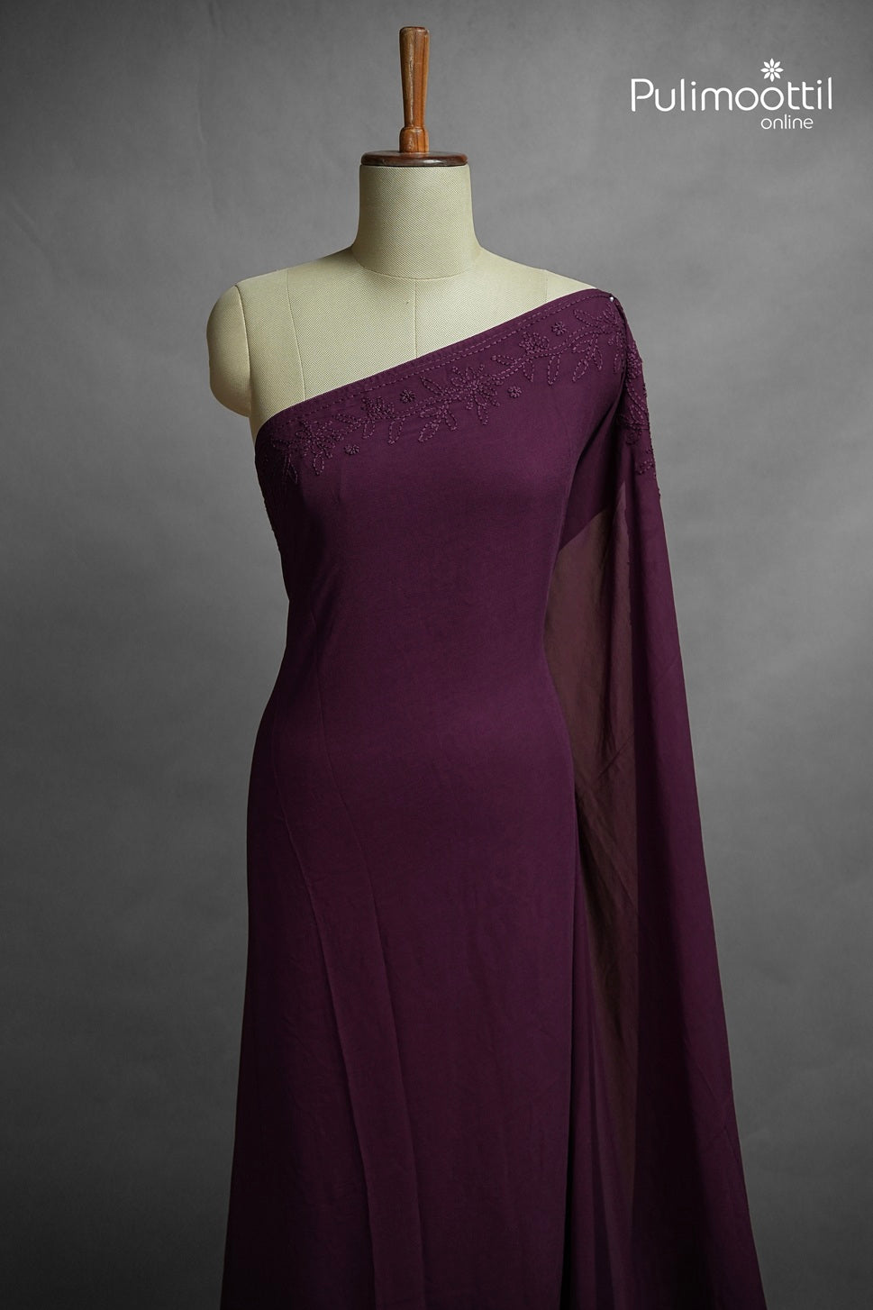 Purple Colour Georgette Chikankari Saree