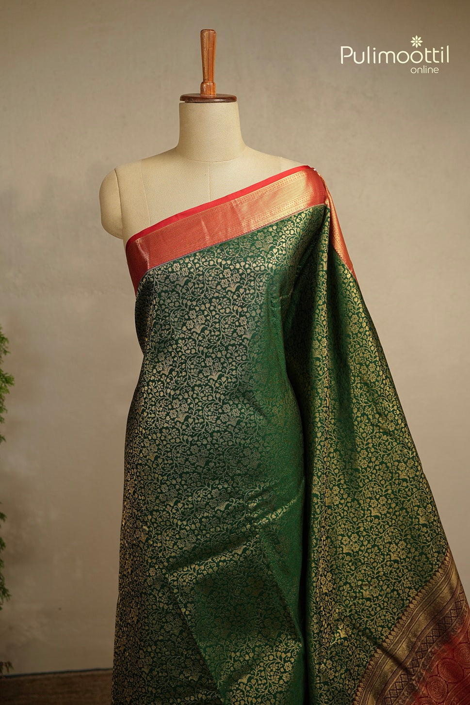 Bottle Green Colour Semi Kanchipuram Brocade Saree