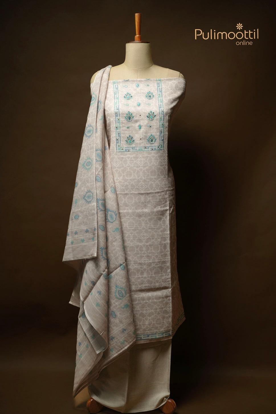 Dark Cream Semi Jute Unstitched Salwar Set