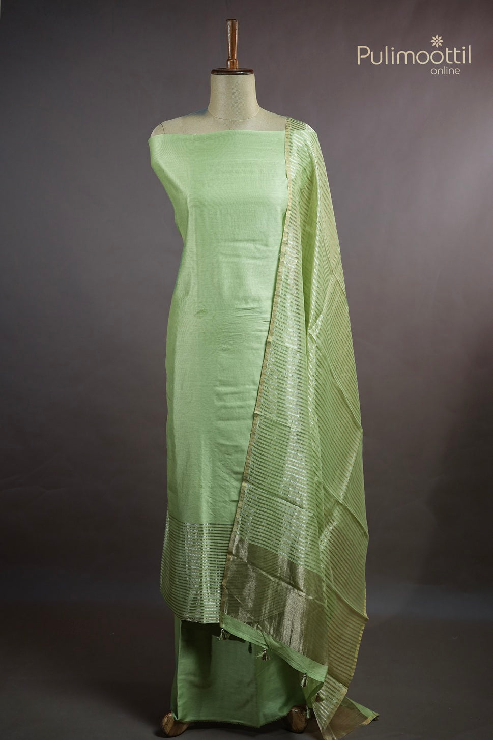 Pista Green Chanderi Unstitched Salwar Set