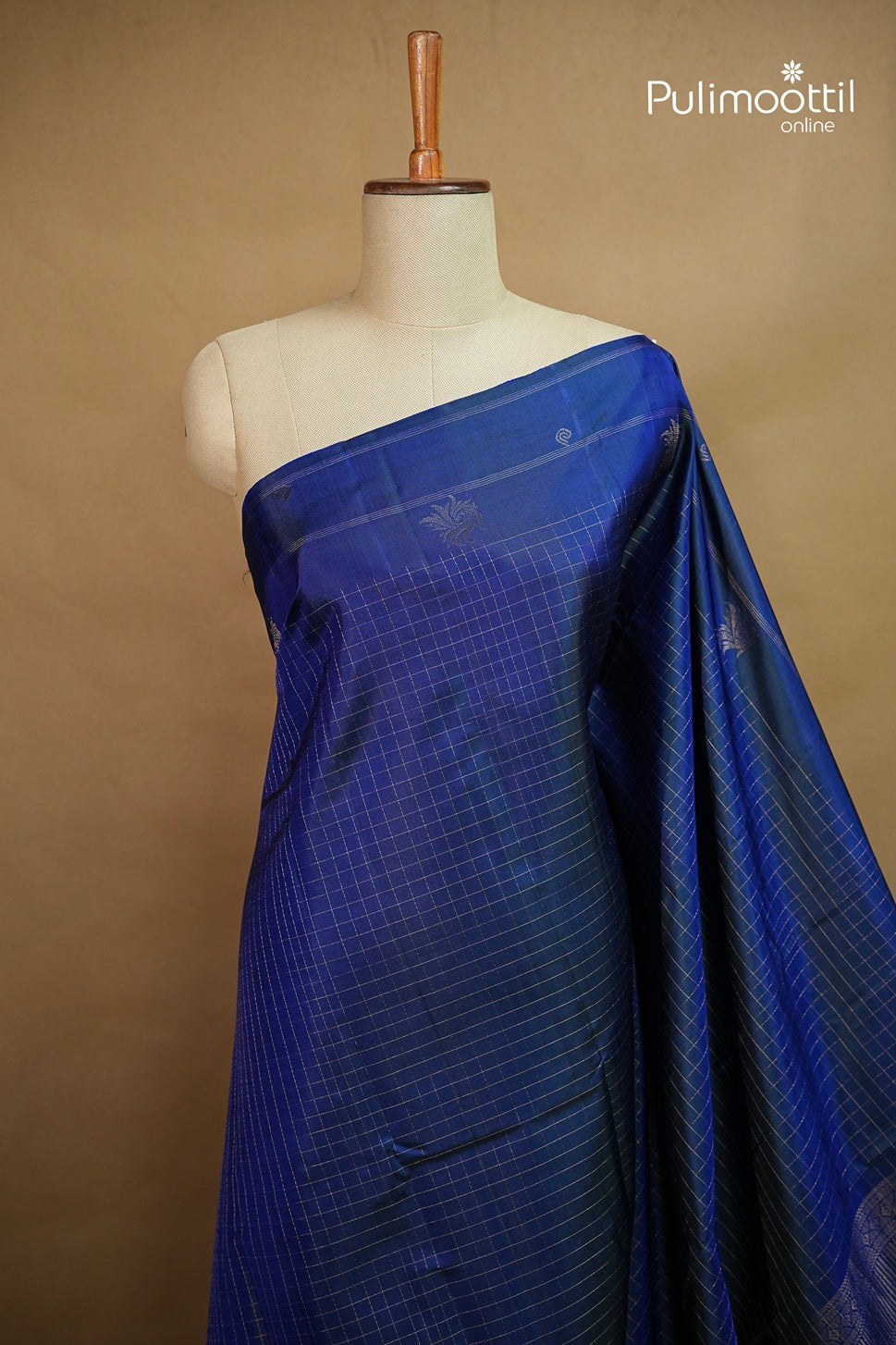 Dark German Blue Colour Kanchipuram Self-Design Saree