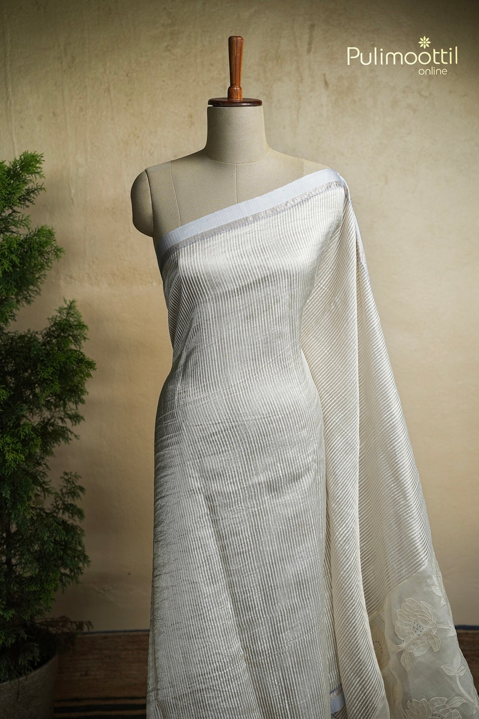 Ivory Colour Tissue Organza Fancy Saree