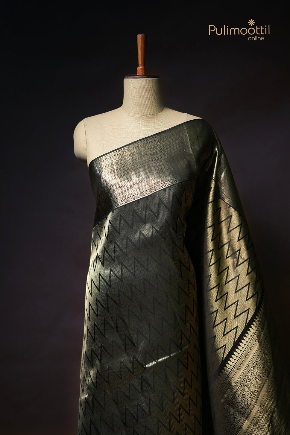 Black Colour Kanchipuram Brocade Wedding Saree