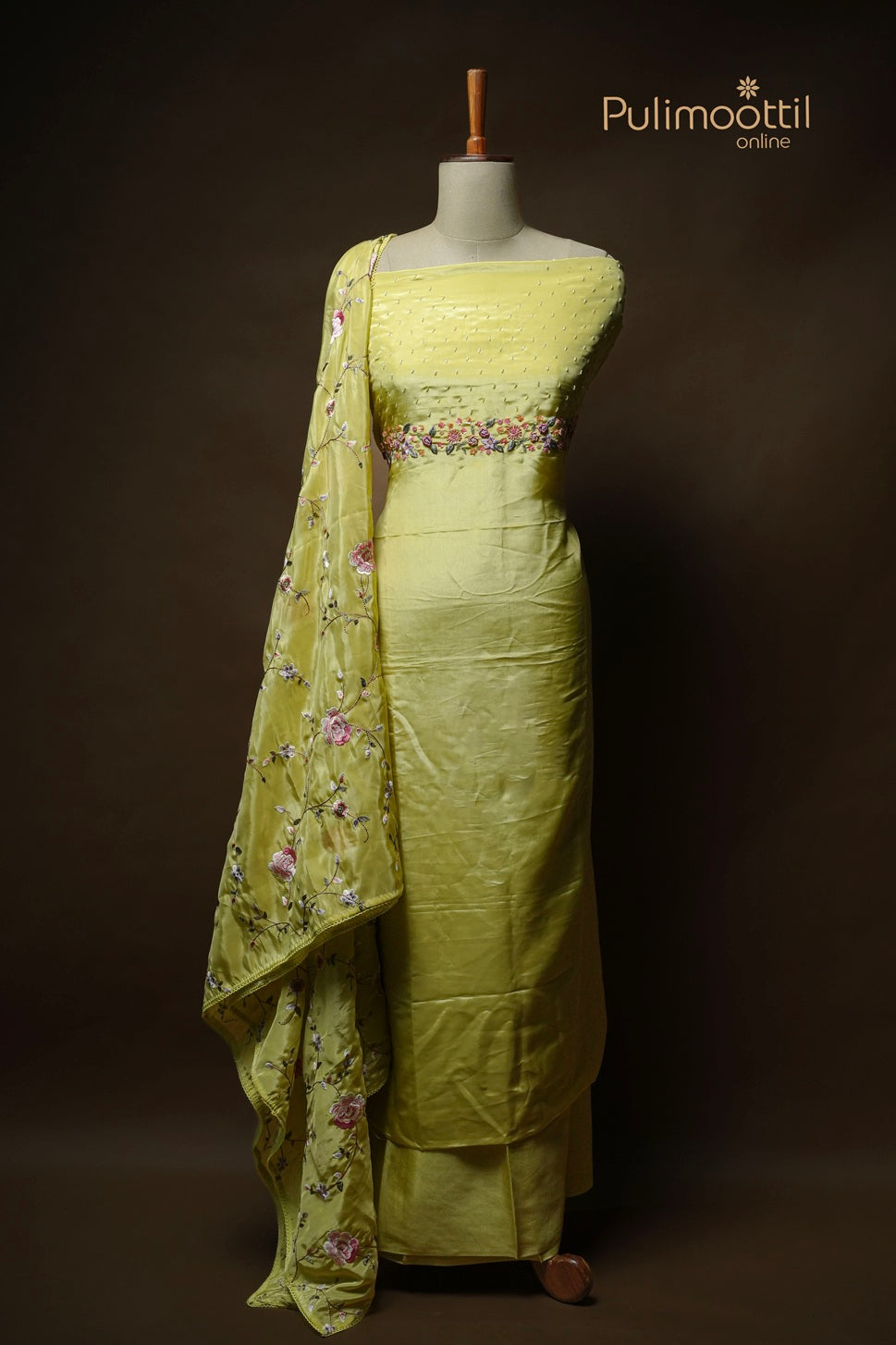 Yellow Green Cripe Silk Unstitched Salwar Set
