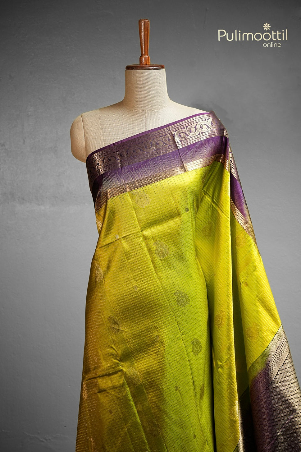 Lemon Green Colour Kanchipuram Designer Saree
