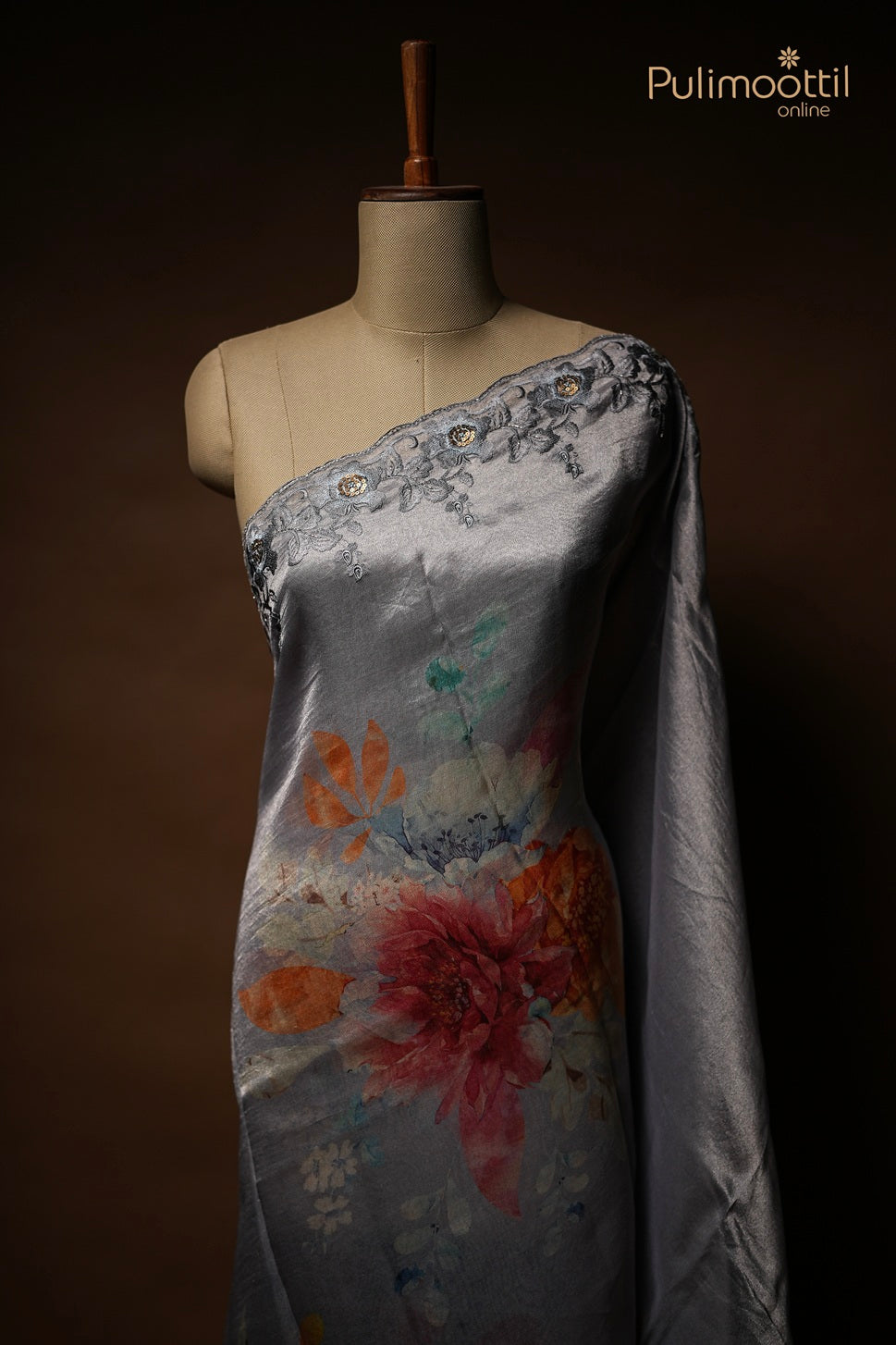 misty blue silver tissue Organza Fancy Saree