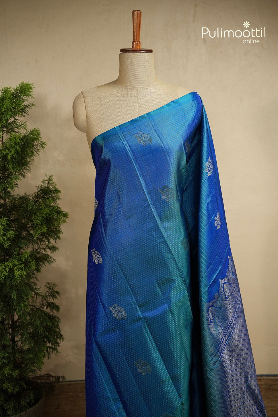 Peacock Blue Colour Kanchipuram Soft Silk Saree