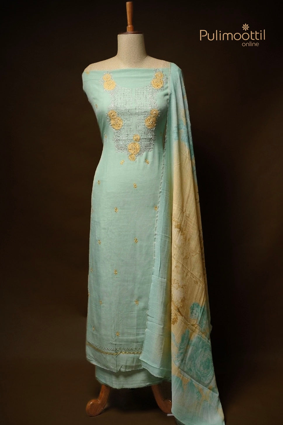 Pista Green Chanderi Unstitched Salwar Set