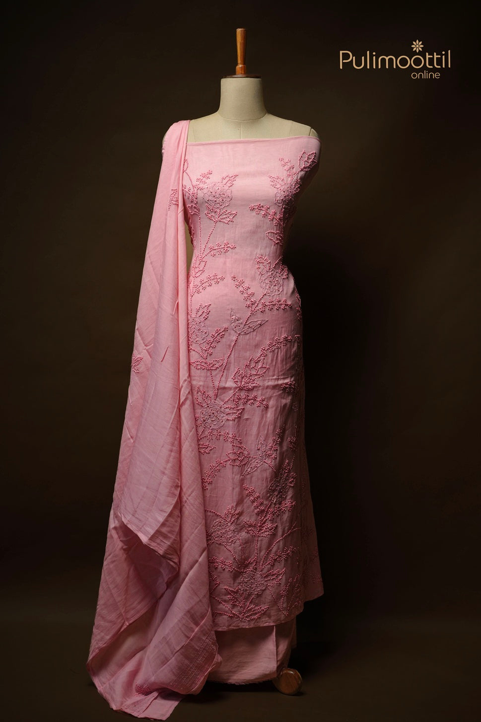 Baby Pink Chanderi Unstitched Salwar Set